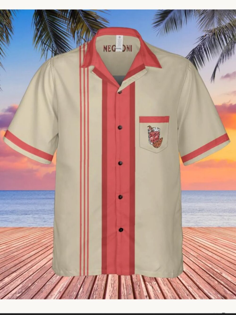 Negroni Cocktail Hawaiian Shirt: Short Sleeve Bartender Tee